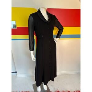 1990s 90s vintage David Warren coat dress minimalist black sheer office goth m